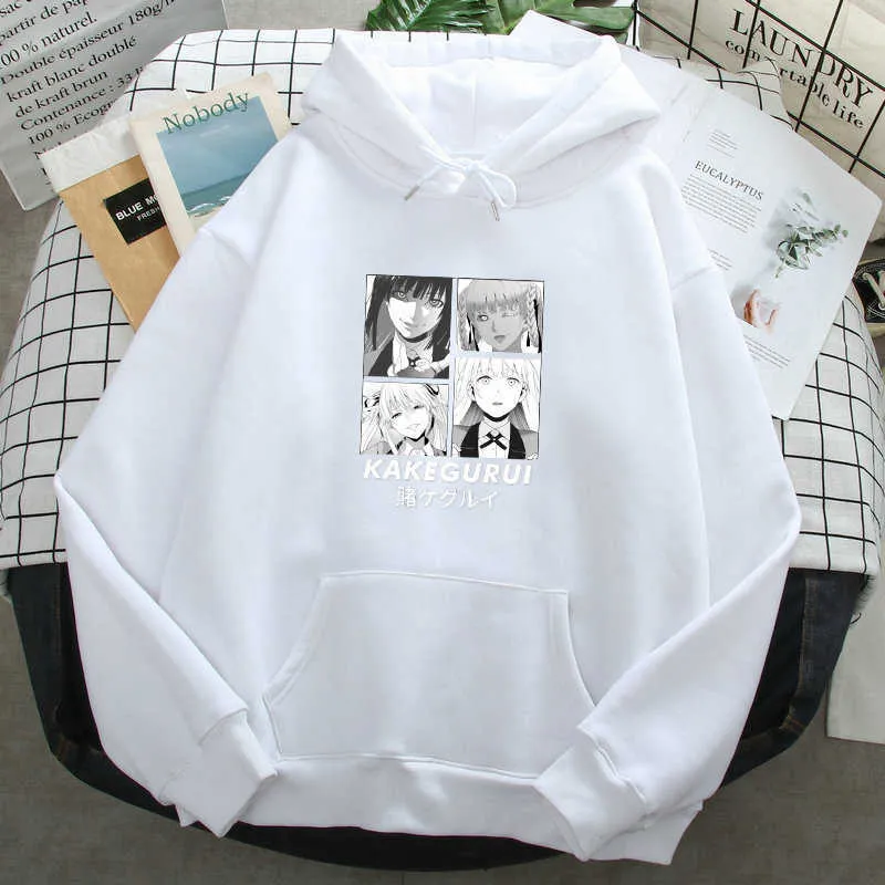 Anime Print Ahegao Hoodie For Men Kakegurui Fleece Loose Fit Long