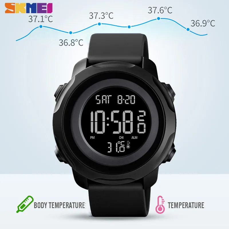 Skmei Corps Température Ambiante Hommes Montres Fitness 2 Temps Numérique Hommes Montres Étanche Sain Tracker Montre Homme 1682 Q0524