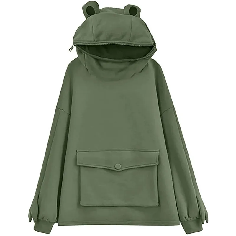 Women Novelty Frog Hoodies Loose Fashion Cute Animal Style Fall