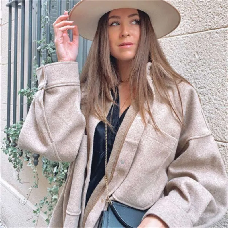 ZXQJ Vintage Women Camel Woolen Jackets Spring-Autumn Fashion Ladies Elegant Loose Long Coats Streetwear Girls Chic Outwear 210928