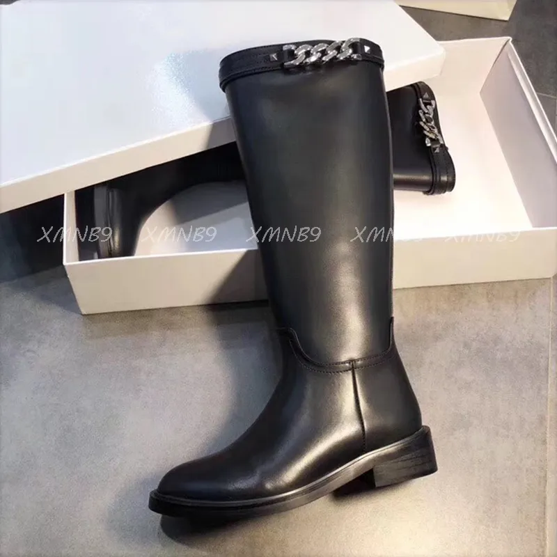 Luxury Designer Women's Boots 2021 Classic Fashion High-Quality Chain Decoration European And American Temperament Comfortable Knight Boot