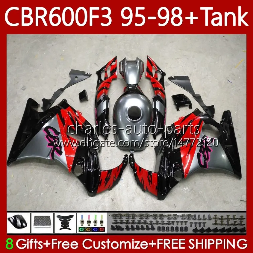 Bodywork + Tankı Honda CBR 600 F3 için CC 95-98 Vücut 64NO.312 CBR 600FS 600F3 CBR600 FS CBR600F3 95 96 97 98 CBR600-F3 600CC CBR600FS 1995 1996 1997 1998 KIRMIZI GRIGHT Sıcak