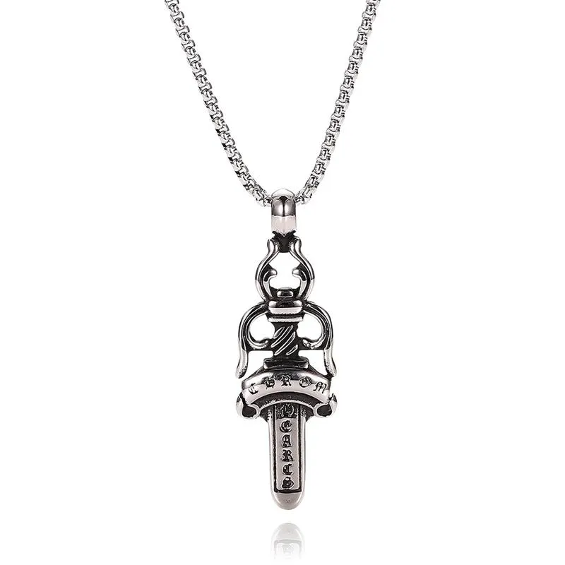 Pendentif Colliers Goutte Punk Vintage Métal Épée Collier En Acier Inoxydable Longue Chaîne Hommes Bijoux Accessoires