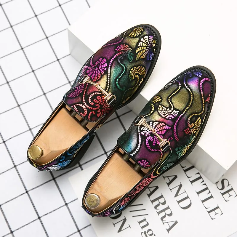 large size :US6.5-US13 Retro designer Fashion Male Flat Shoes printing Loafers Metal decoration Hairstylist leather Casual Mens Footwear