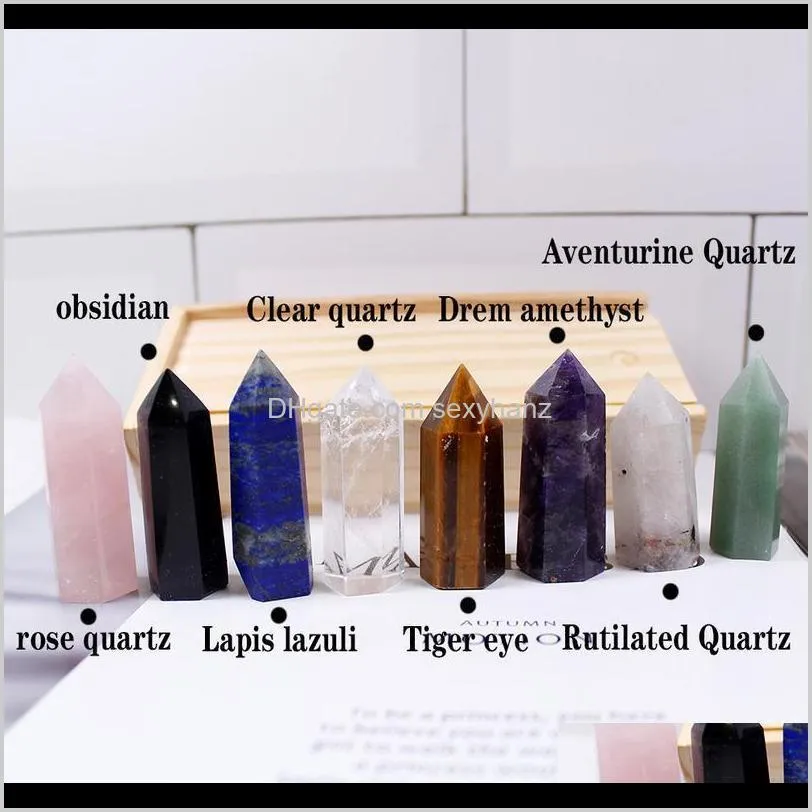 1set wooden box gift box high quality decorative natural hand carved crystal points quartz wand pillar for sale heal qylevw