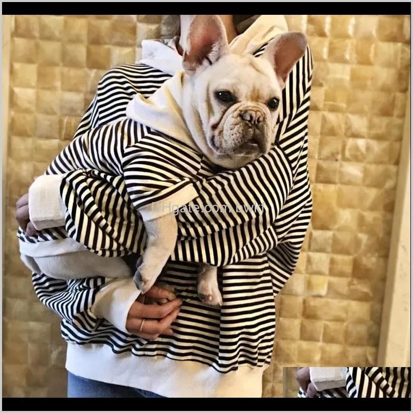 Vestuário Suprimentos Home Jardim Drop entrega 2021 Listras de Algodão Pai-Criança Bulldog Francês Roupas Pequeno Cão Pet Chihuahua Traje P