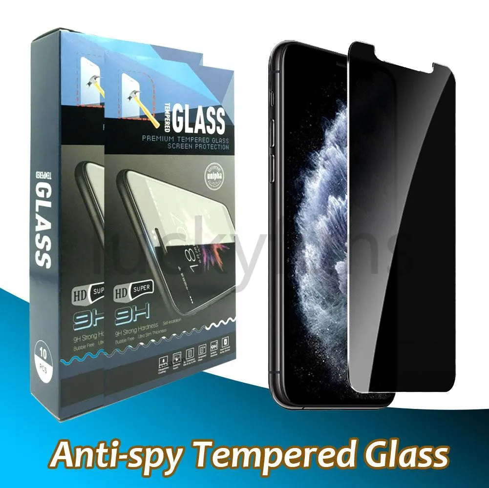Sekretess Anti-Spy Tempered Glass Skärmskydd för iPhone 12 11 Pro Max XR XS X 6 7 8 Plus med detaljhandelspaket