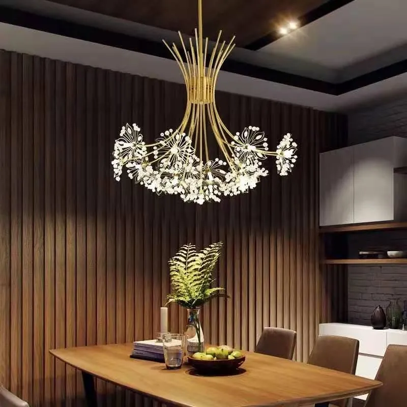 Modern Creative Dandelion Flower Chandelier Led Living Room Restaurang Klädbutik Hemdekoration Bukettlampan Pendant Lampor