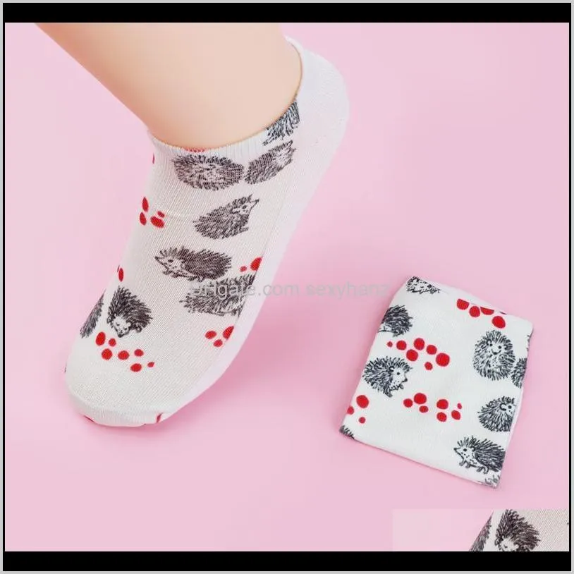 sweet cartoon animal hedgehog pattern casual short socks women lovely soft breathable polyester sock