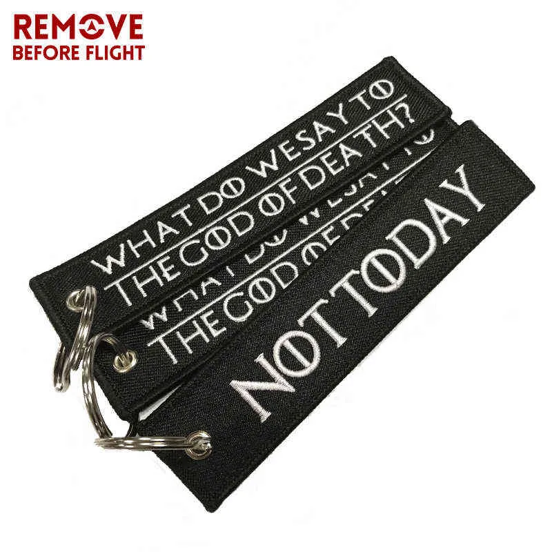 Remove Before Flight Chaveiro Key Chains Embroidery Keychain for Motorcycle Key Tag WHAT DO WE SAY TO THE GOD OF DEATH Chaveiro4