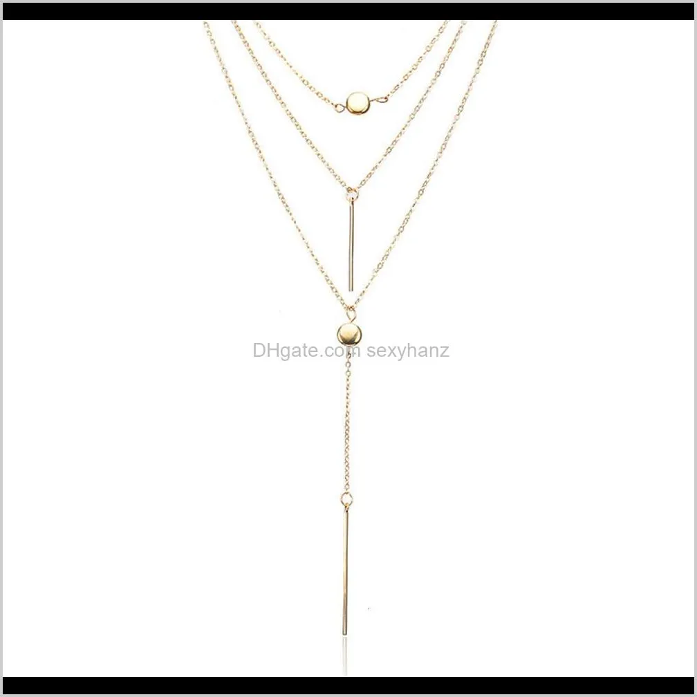 2021 fashion collarbone short necklace pendant sweater women`s crystal small round dot multi-layer neck chain