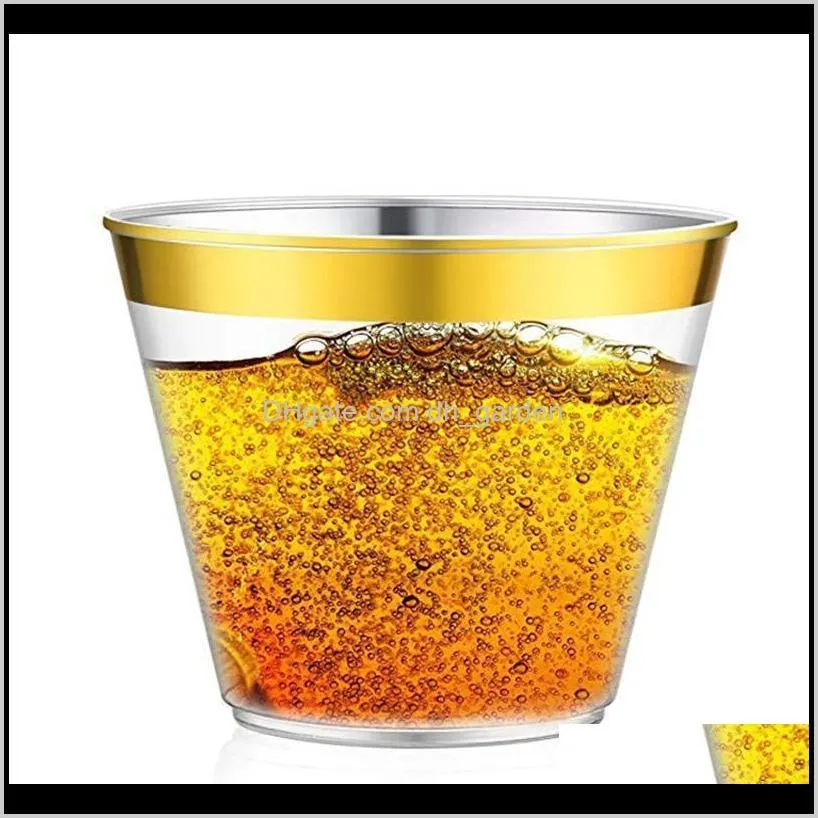 9oz disposable airline cup gold rimmed disposable thicken hard plastic airline cups ps drink cup party wedding kitchen supplies dbc