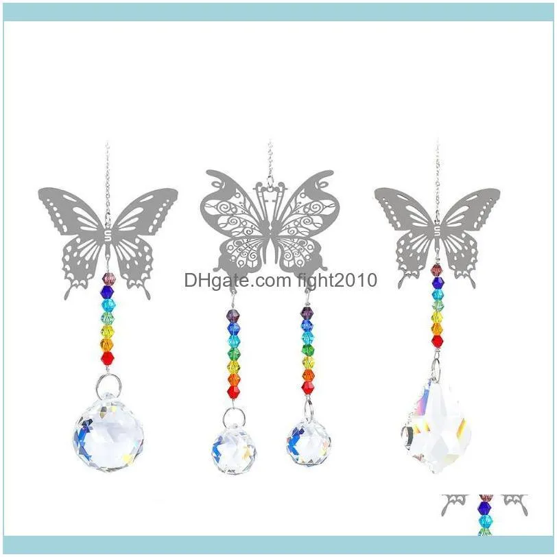 Figurines Aents Décor Home & Gardenbutterfly Crystal Pendant Colorful Bead Hanging For Outdoor Indoor Garden Window Wedding Chandelier Diy D