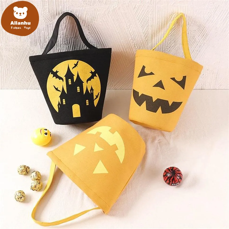 STOCK DEGLI STATI UNITI Borse a secchiello in tela di Halloween Cartone animato Zucca Vampiro Fantasma Strega Borse per bambini Sacchetti regalo caramelle 591y