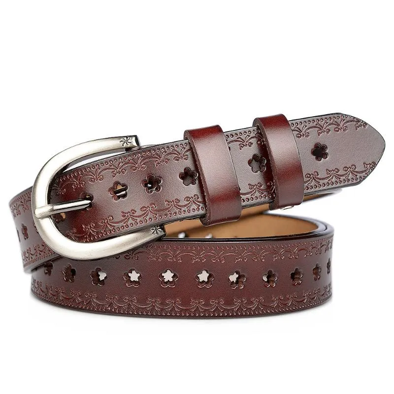Belts Plum Blossom Hollow True Leather Belt Femme Lady Baitao Personality Pure Cattle Student Tide For Women Punk