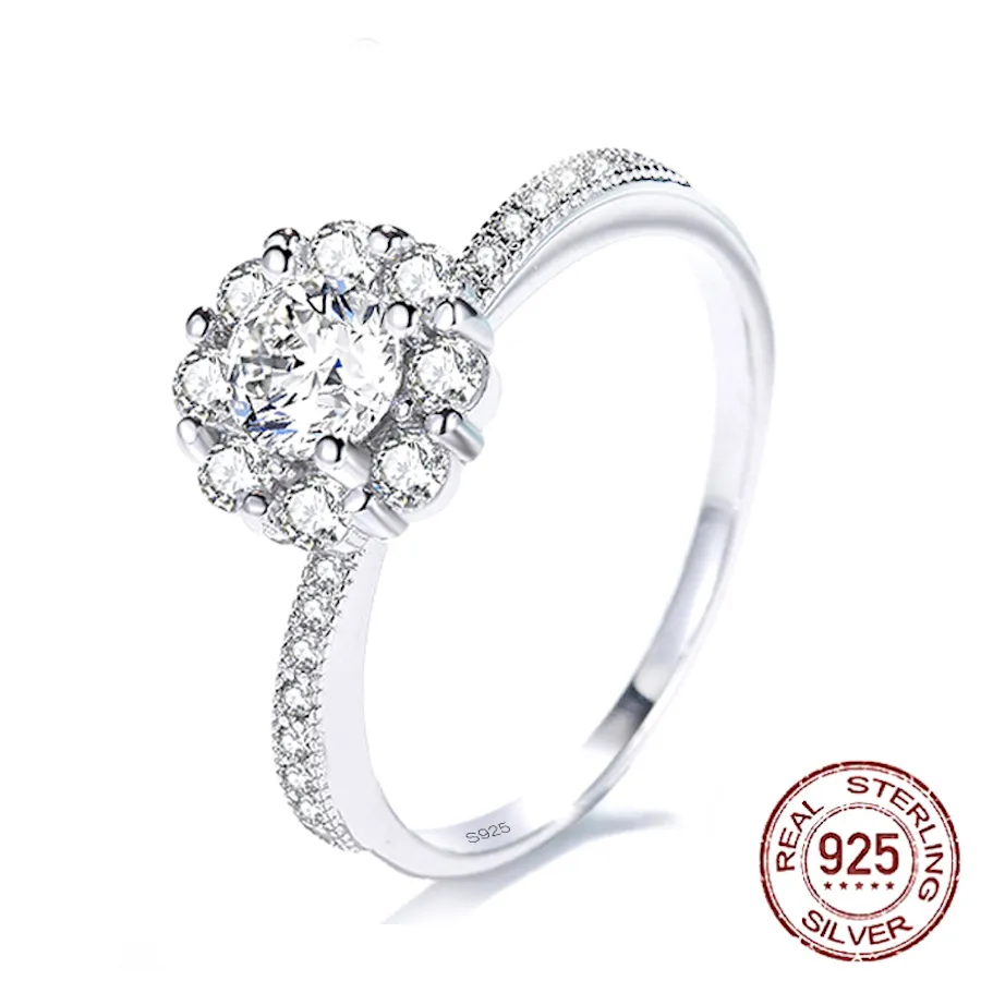 Design Hollow Flower Pattern Finger Ring voor Dames Luxe Merk 925 Sterling Silver Zirconia Diamond Trouwringen J-324