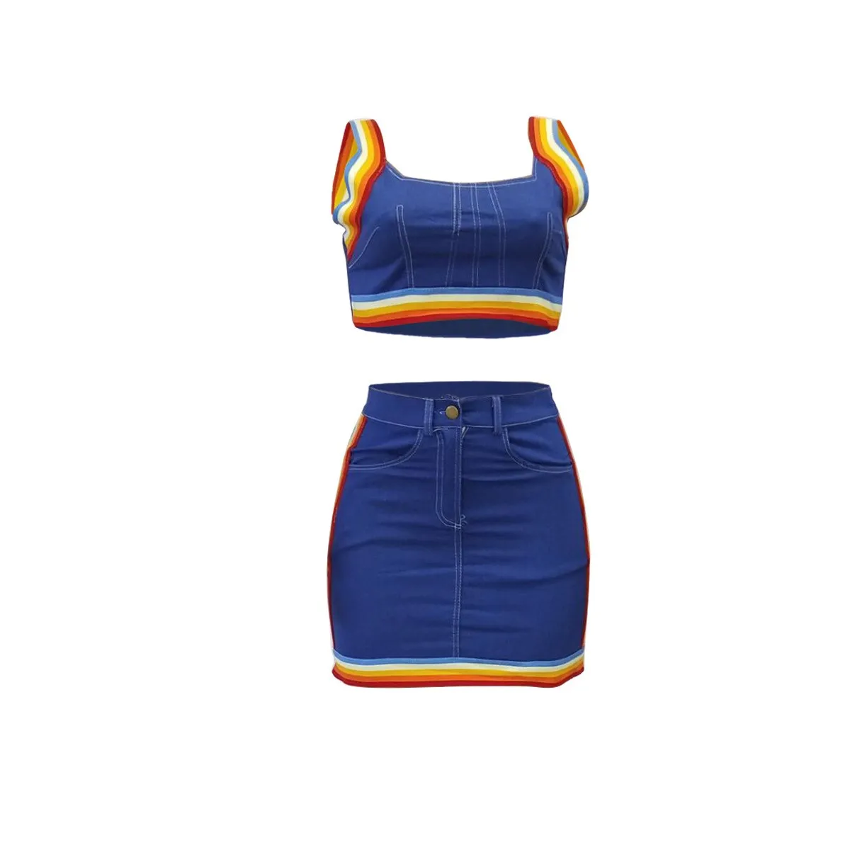 Rainbow jean skirt set hotsell