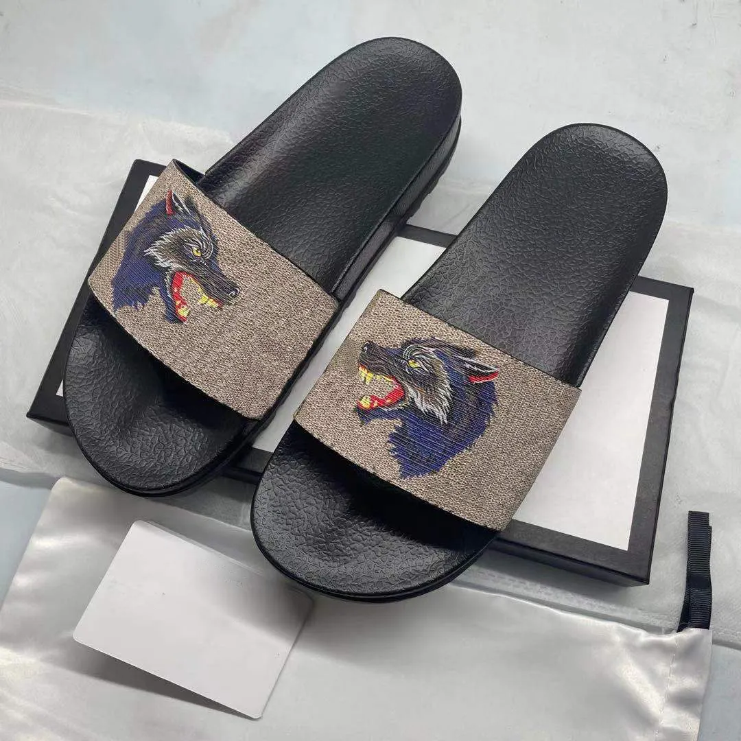 Designer Beach Shoes Men Women Designers Slippers Print Slide Summer Wide Flat Sandals Stripe Bee Slipper Size35-46 With Box