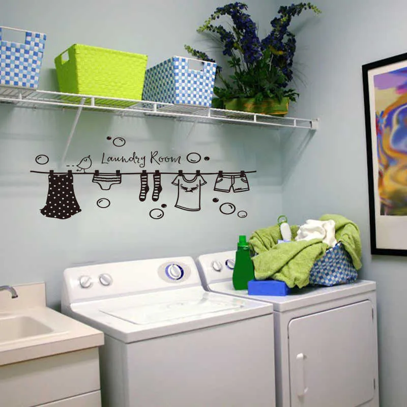Pegatinas De Pared 'WASH' Y 'DRY' Para Lavandería – Decoración Vinilo Autoadhesivo, 60 X 30 Cm