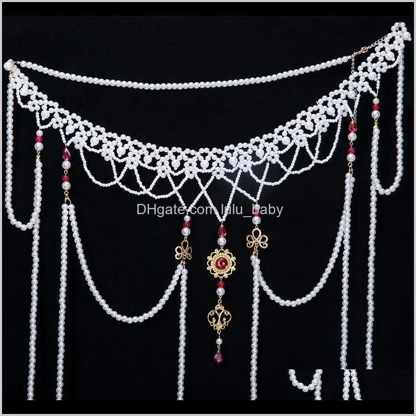 handmade waist chain women`s antique style long tassel pearl tang style flat collar waist ru skirt accessories photo accessories