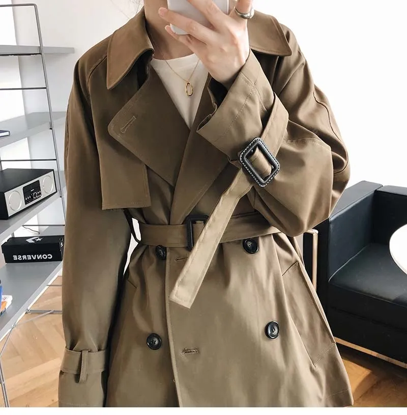 Womens Short Trench Coat - Stylish Double-Breasted