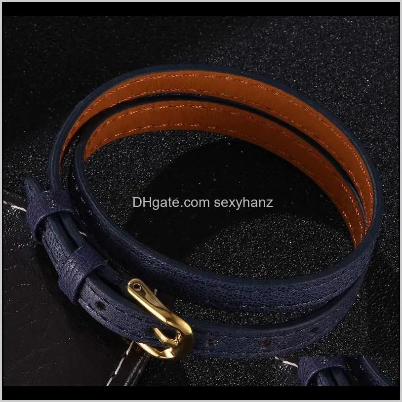 trendy women jewelry blue leather bracelet golden / rose gold alloy buckle multilayer wrap bracelets length adjustable pd0589 tennis