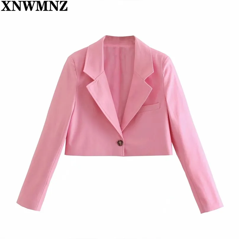 Women Fashion Single Button Cropped Blazer Coat Pink Vintage Long Sleeve Female Outerwear Chic Veste Femme Tops 210520 From 17 87 DHgate