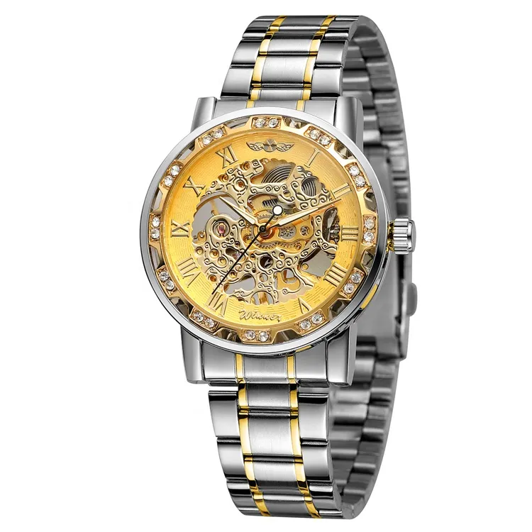 Männer Frauen Mechanische Uhren Silber Fall Armbanduhr Leuchtende Analog Hand Wind Skeleton Mode Unisex Edelstahl Uhr