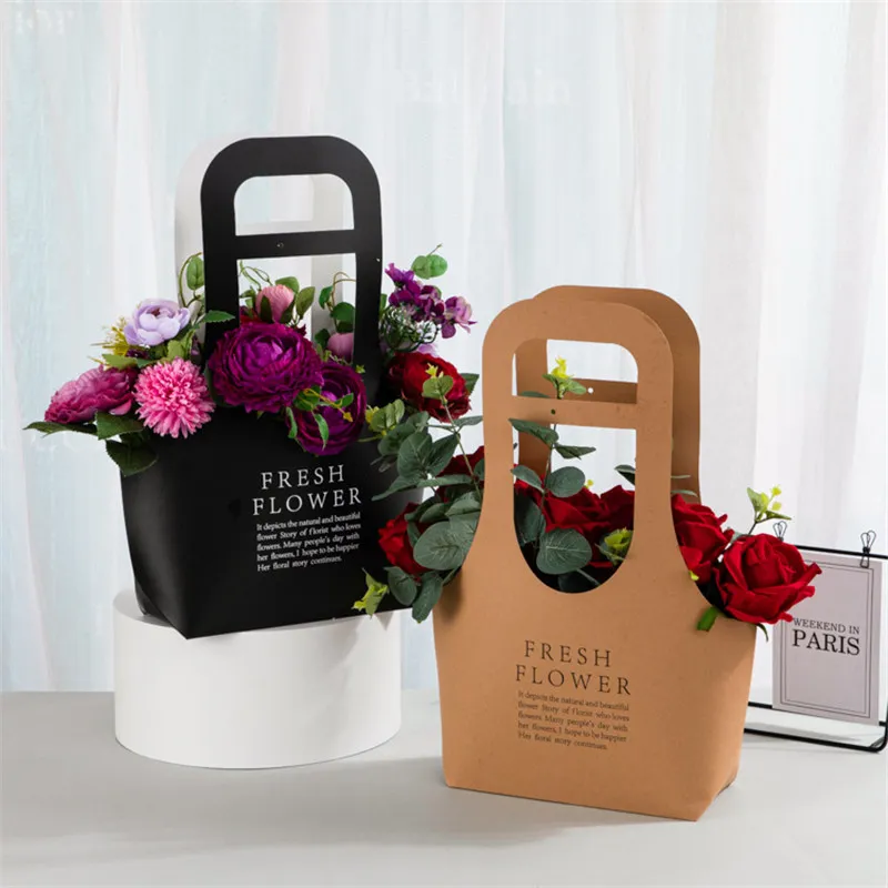 Yaratıcı Çiçek Dükkanı Çiçek Sanat Çanta Paketleme Çantası Katlanır Hediye Çantası Buket Çiçek Düzenleme Kağıt Torba