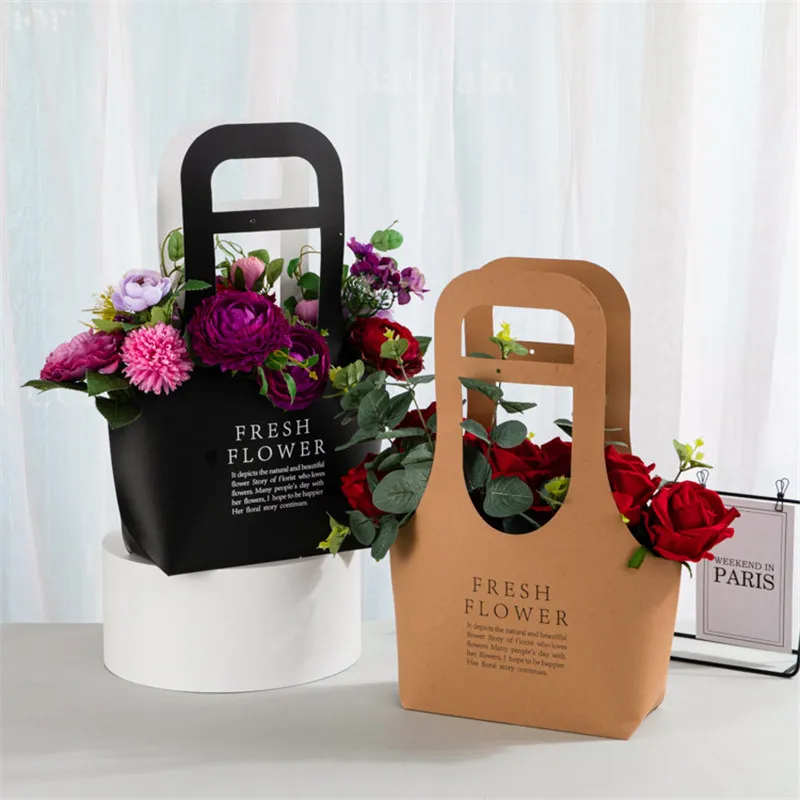 Elegant Flower Paper Box Handbag: Creative Floral Arrangement Gift