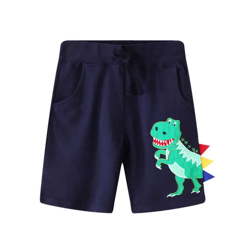 Hoppmätare sommar dinosaurier applique shorts för pojkar tjejer dragsko kläder mode baby kort byxor barn byxor 210529