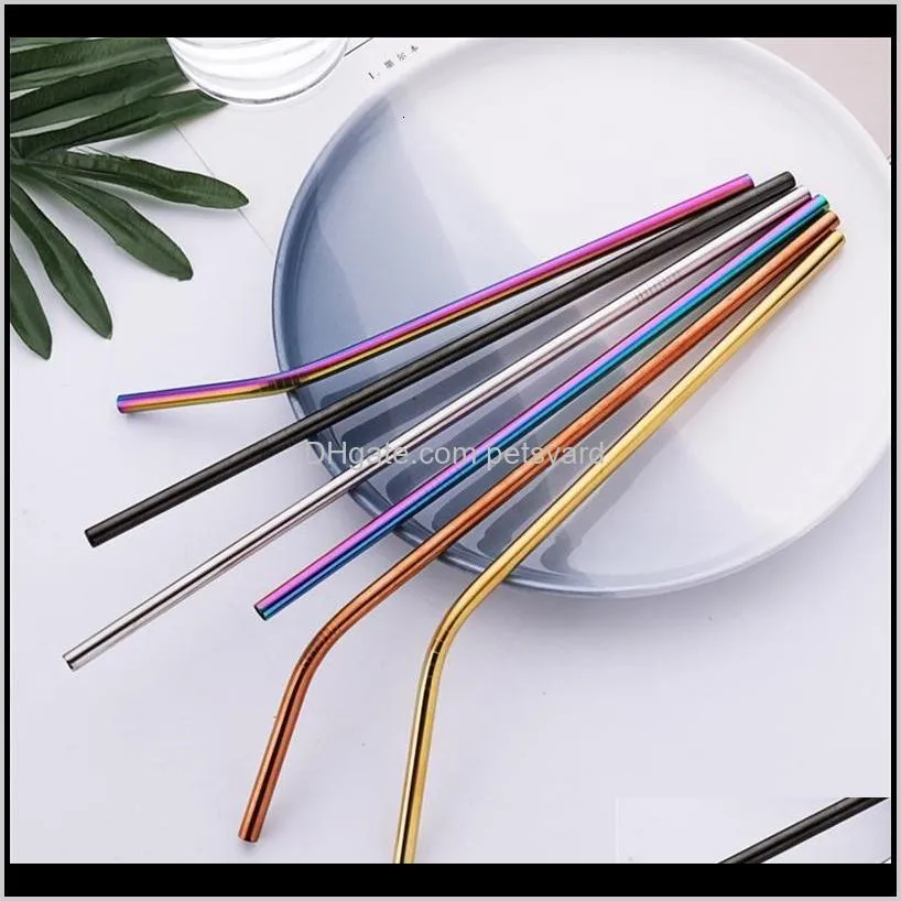 reusable stainless steel straw set straight bent straw cleaning brush 5pcs metal smoothies drinking straws set tta776 45 j2