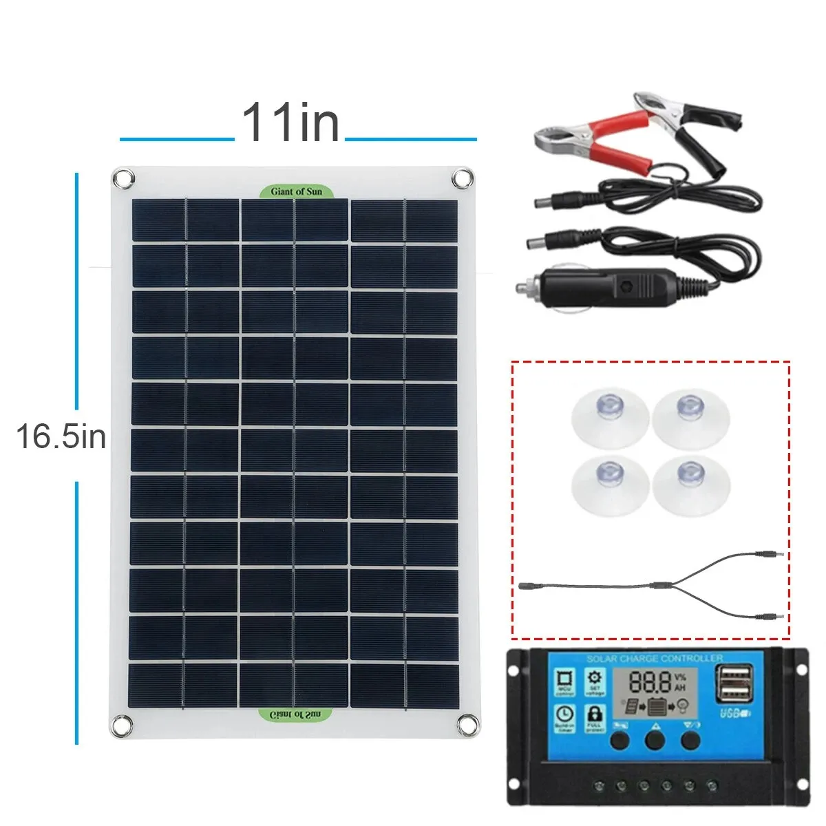 Kit de panneau solaire portable 100 W double chargeur USB DC alimentation semi-flexible monocristallin avec contrôleur 10A/30A/60A/100A - sans contrôleur