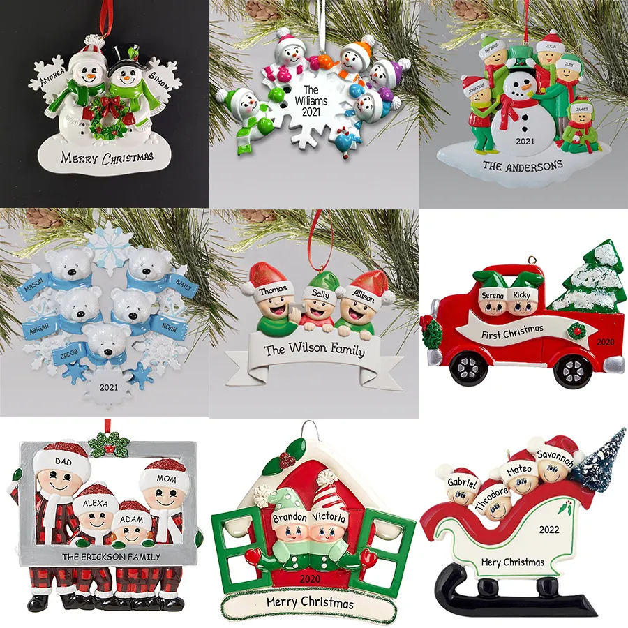 Blanks Resina Decorazione natalizia Fai da te Ornamenti natalizi per la famiglia di pupazzo di neve Orso Babbo Natale Elk 2 3 4 5 6 Teste Pendenti con albero di Natale XD24916