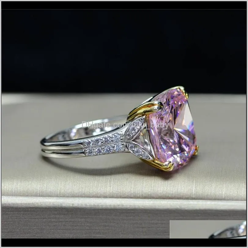 925 sterling silver sparkling square pink yellow white ring high carbon diamond ring women jewery gifts