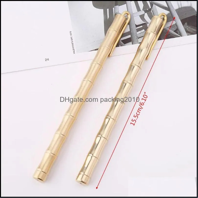 Handmade Brass Bamboo Shape Ballpoint Pen Retro Copper Pens Office School Supplies Stationery