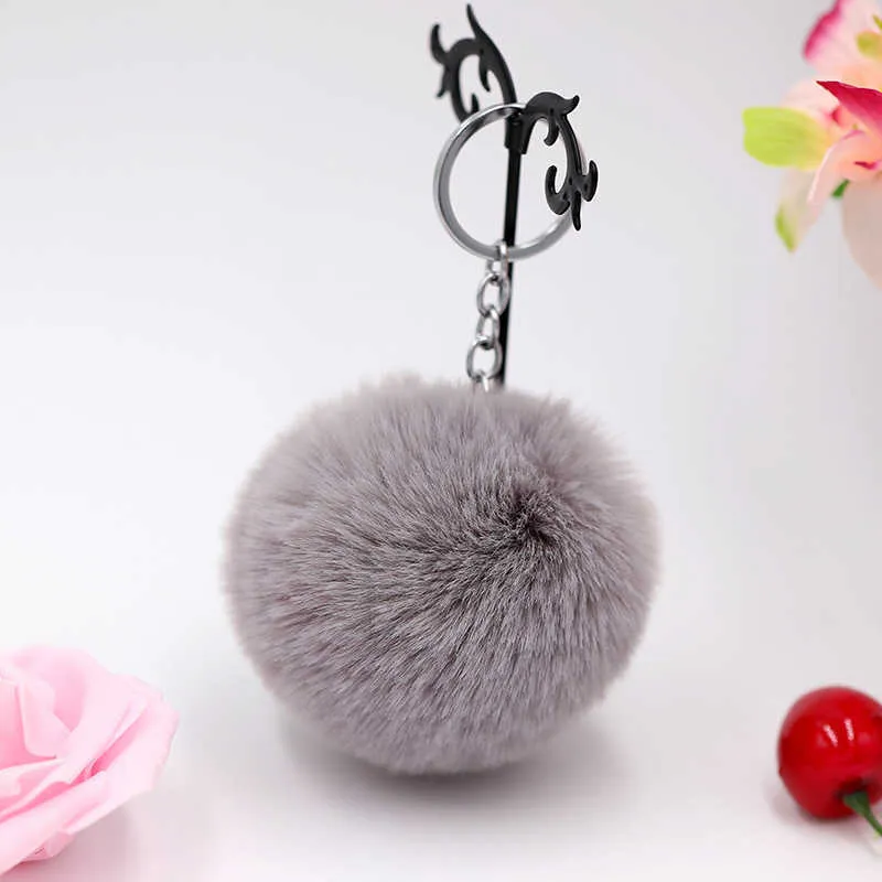 Llaveros Bola de 8 CM Lindo color caramelo esponjoso llavero de piel de conejo artificial Bolso de coche para mujer llavero G230525