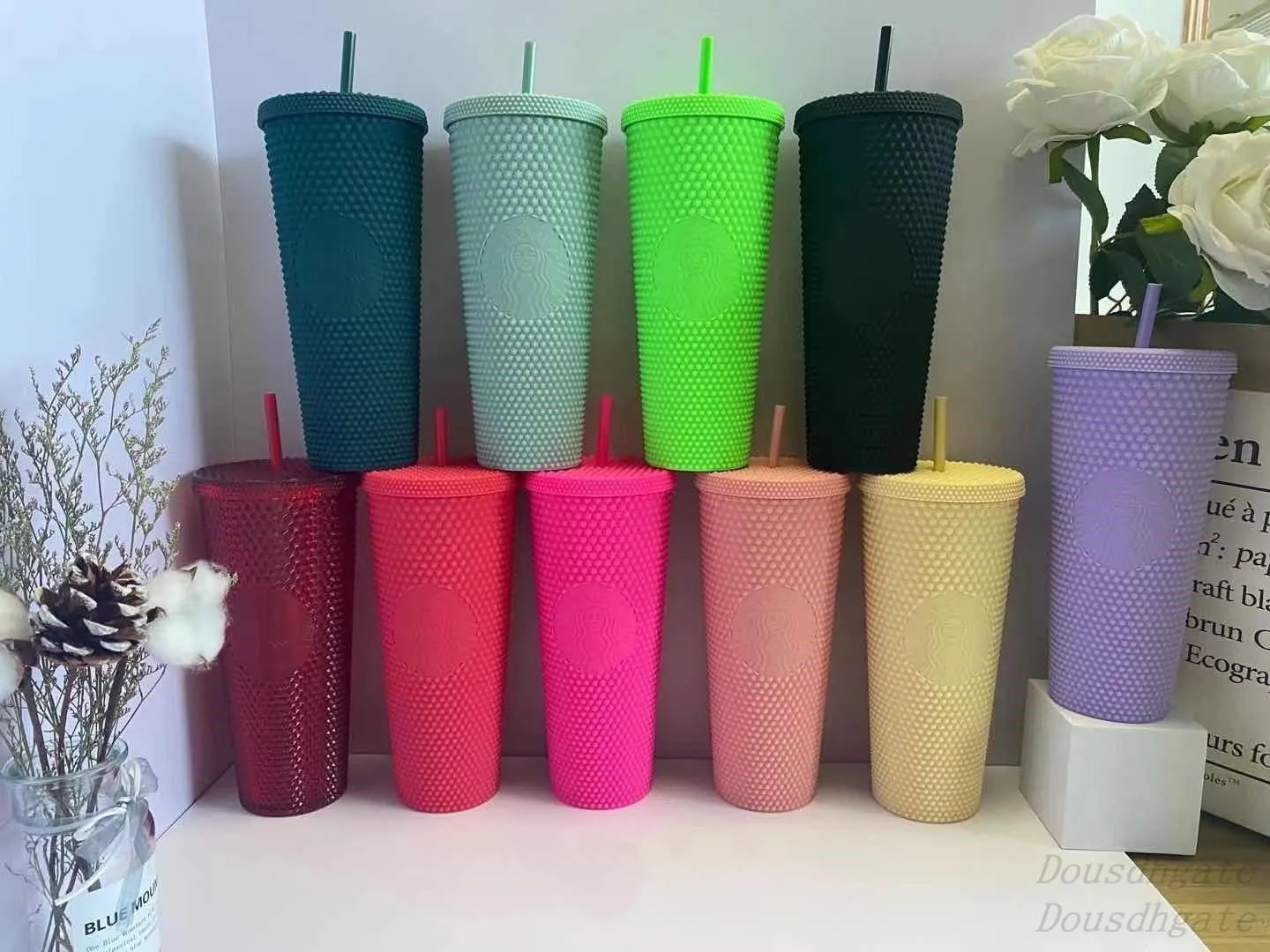 Starbucks Double Pink Durian Laser Cups 710 ml Tubllers Syrenka Plastikowa zimna wodna kawa kubek