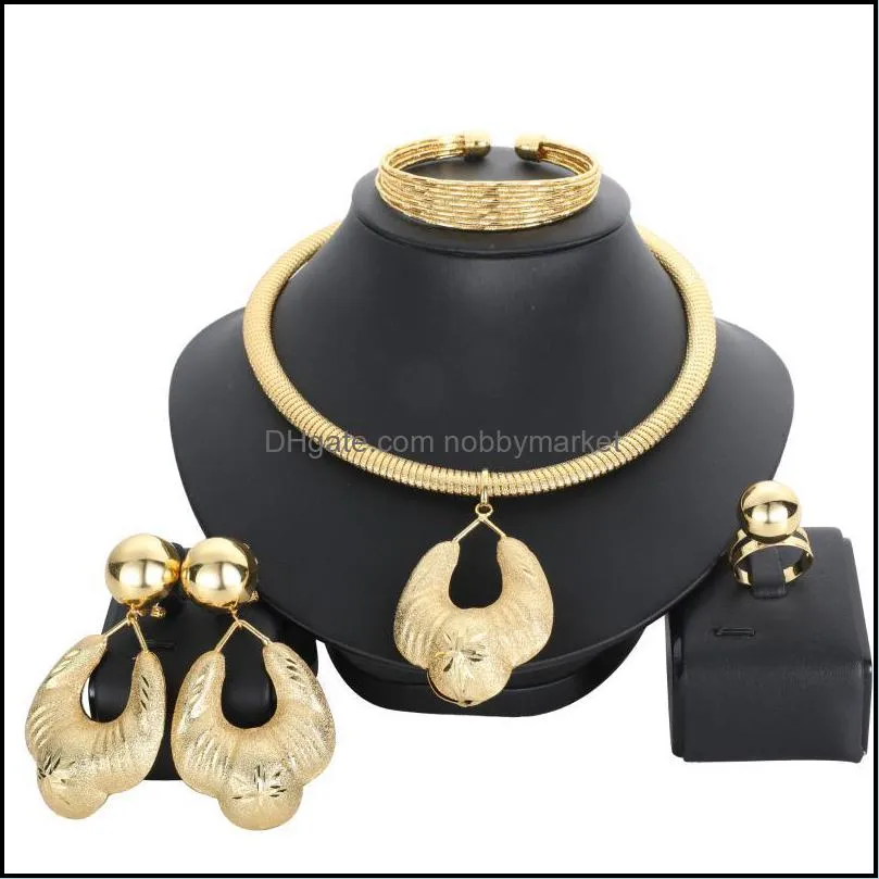 Earrings & Necklace Yoomuna African Jewelry Sets For Women, Gold Plated Set Womens Gift