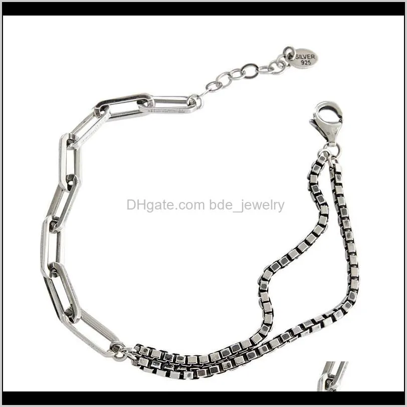 authentic 925 sterling silver double box chain bold link bracelet for women vintage silver bracelets fine jewelry