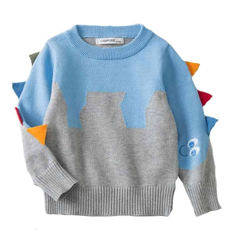 Enfants dinosaure motif pull tricoté pour tout-petit garçon enfants décontracté printemps dessin animé chaud coton garçons chandails pulls 210417