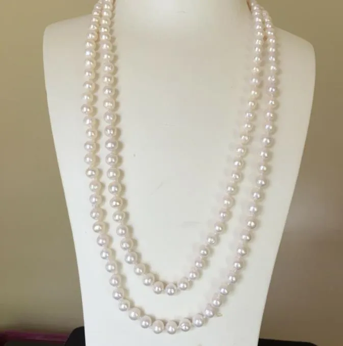 8–9 mm weiße Naturperlen-Halskette, 121,9 cm, 925er-Silberverschluss, Damen-Geschenkschmuck