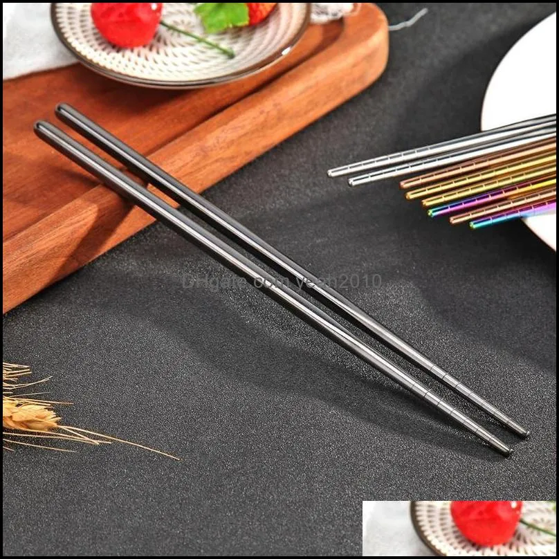 Chopsticks Stainless Steel Chopsticks, Metal Tableware, Silver, Gold, Multicolor, Banquet And Wedding Supplies, 1 Pair