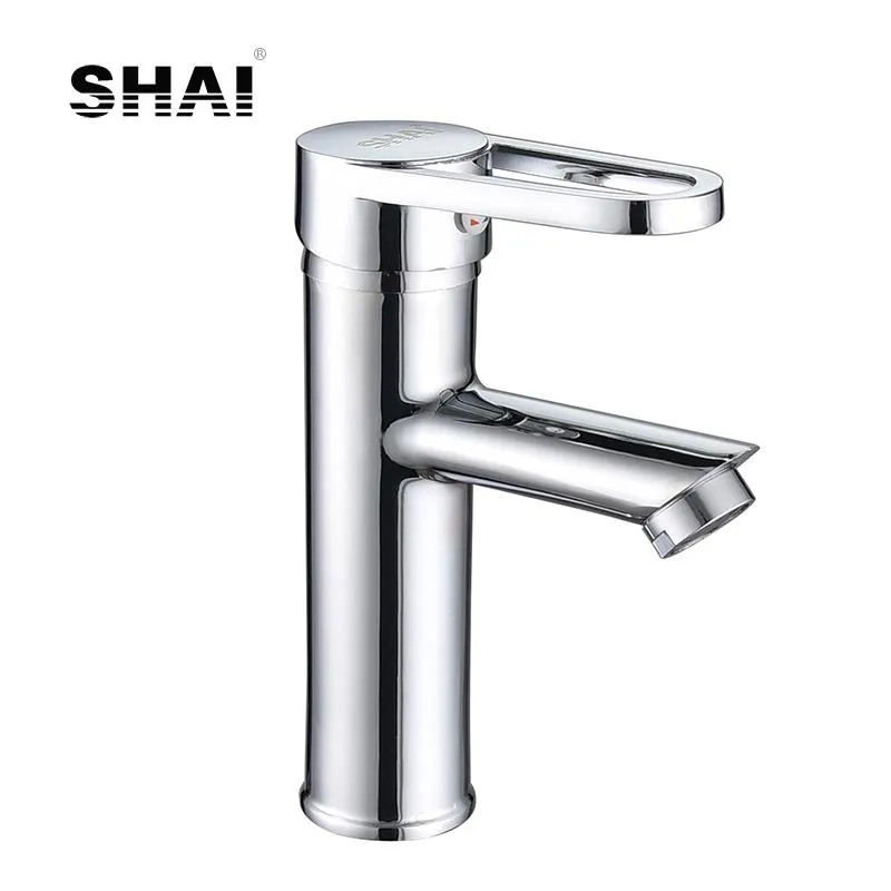 Badrum Sink kranar Shai Singelhandtag Basin Kran Brass Fartyg Chrome Avsluta Kall och vattenblandare Sh2713