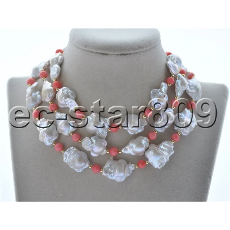 Z10756 18 "-50" 18mm collier de corail rose de perle baroque de fleur de prunier blanc