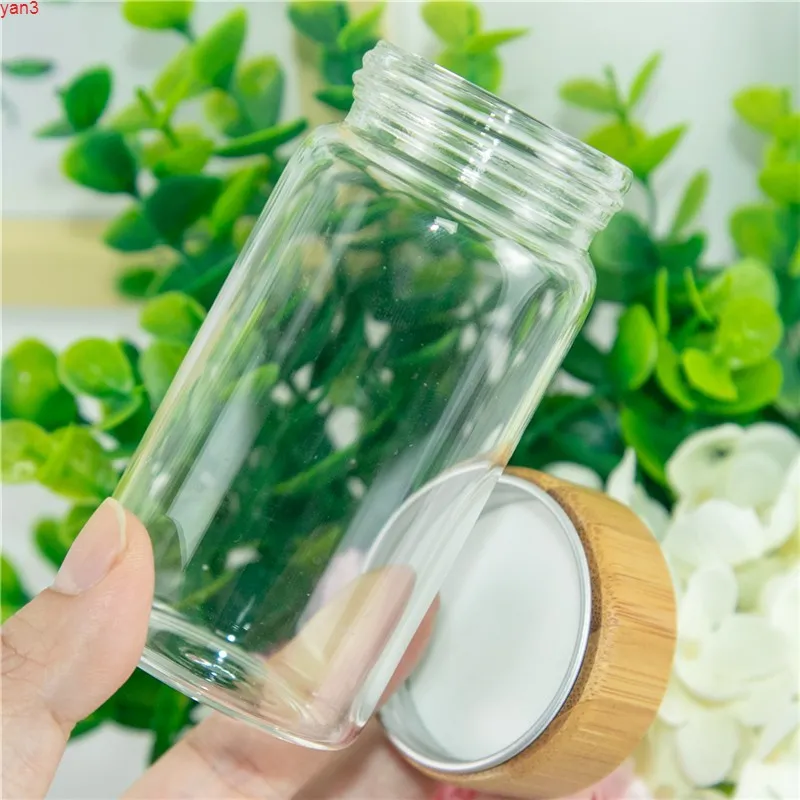 6units 100ml Glass Bottle with Aluminum Bamboo Double Deck Cap 100CC Storage Jars Candy Food Leak proof Bottleshigh qty