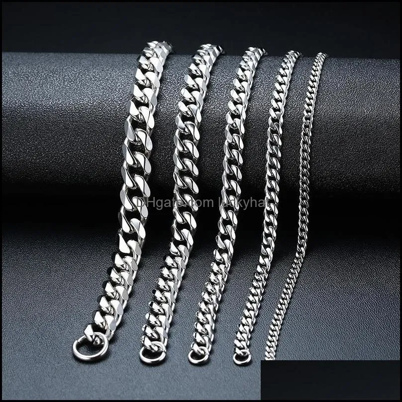 Link, Chain LETAPI Punk Vintage Silver Color Curb Bracelet Fashion Women Men Stainless Steel Bangles