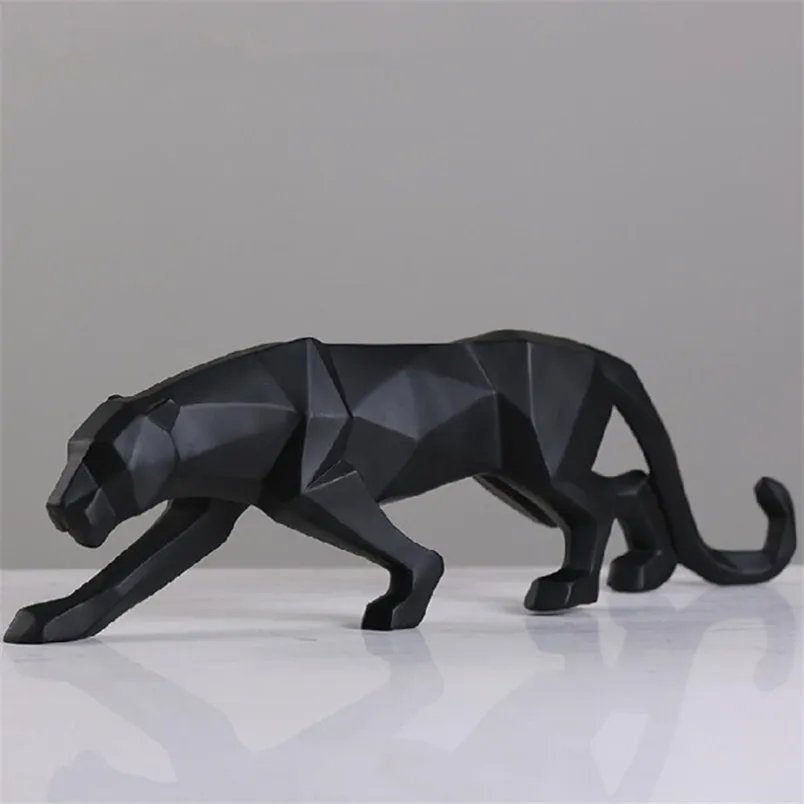 Statue de léopard Figurine moderne abstrait style géométrique résine panthère animal grand ornement accessoires de décoration de la maison 210910