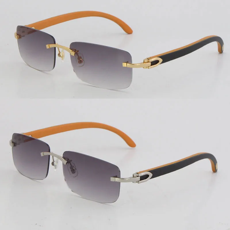 Rimless Wood with C Decoration Vintage Sunglasses Color Wooden Adumbral UV400 Lens Online Summer Holiday Protected Square Sun glasses for Men or Woman Size: 56-18-140