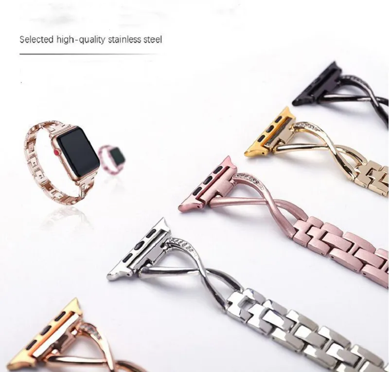 2022 Geschikt voor Apple Strap Fashion Small Fragrance Metal Rvs Single Ring Denim Chain Iwatch P 38 40 42 44mm